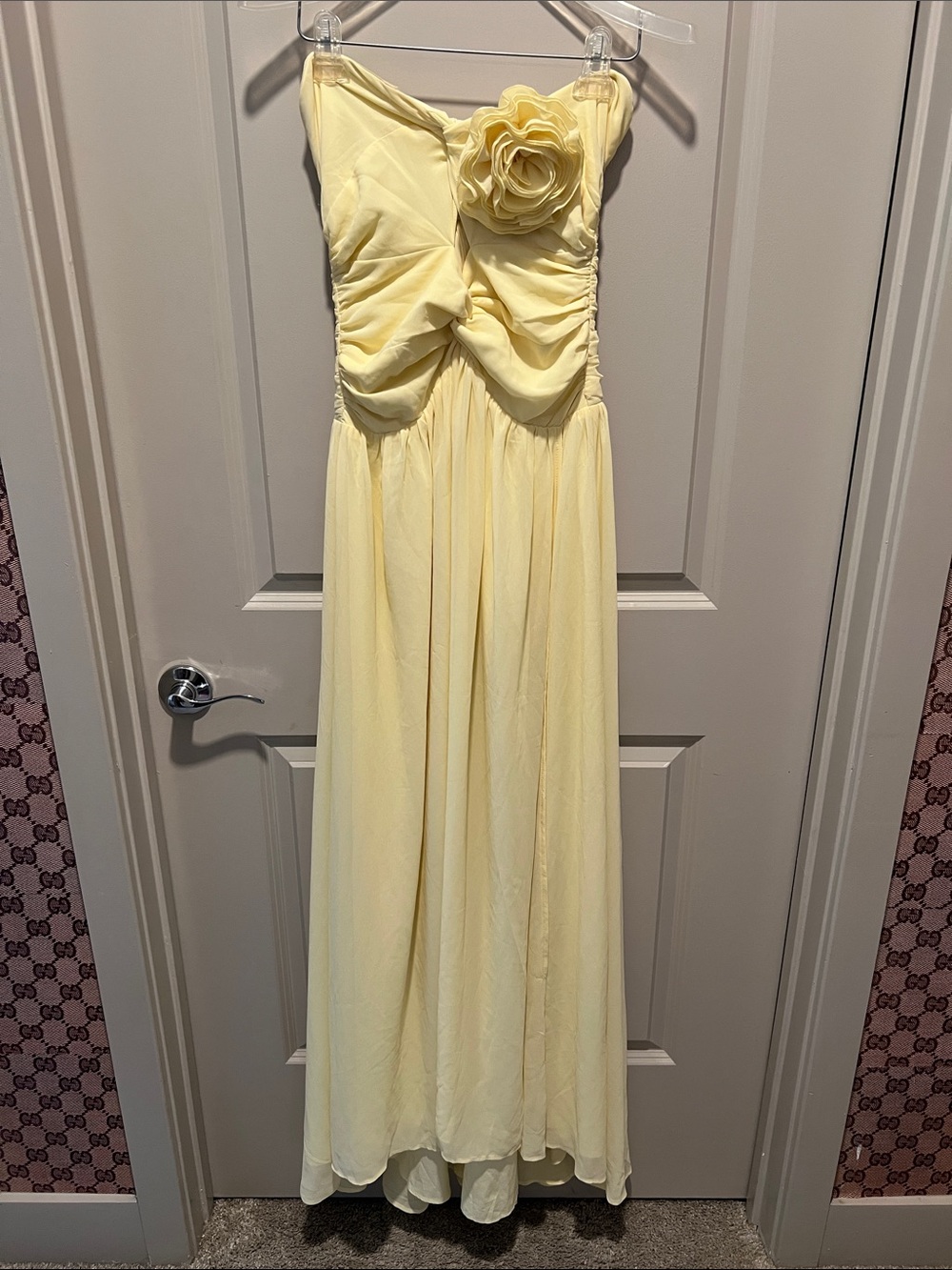 Hello Molly Pale Yellow Chiffon Maxi Dress with Removable Brooch|Romantic - Picture 3 of 10